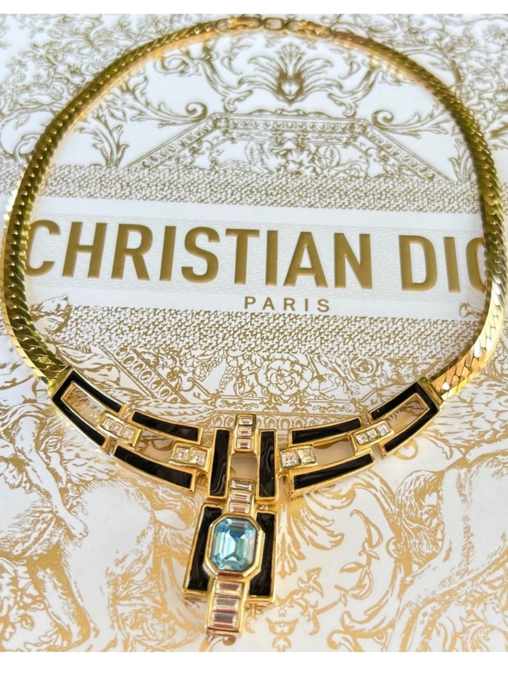 Dior vintage aquamarine, blue Cleopatra necklace mint condition RARE